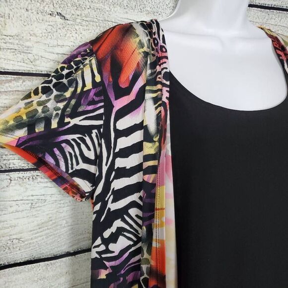 Soft Works Multicolor Sheer Cardigan & Black Tank Top Set, M - Picture 2 of 6